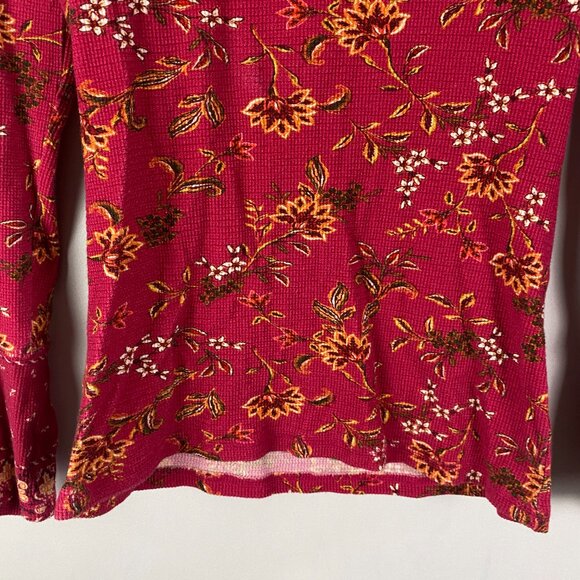 Sundance Red Floral Thermal T Shirt Size Small Crew Neck Long Sleeve - Picture 3 of 10